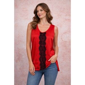 MERONA satin lace coquette noir top size L date night glam lingerie holiday red